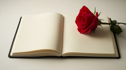 Pink note with copy space and red Rose flower