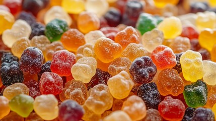 Assorted colorful gummy candies. Top view. Jelly sweets background.