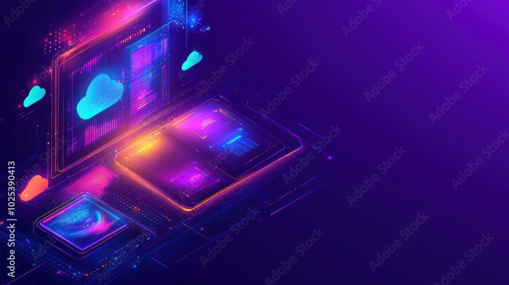 Poster abstract neon cloud computing network