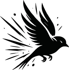Black vector artwork illustration of a flying robin bird silhouette, capturing the graceful motion and elegance of this avian in a simple yet striking design.