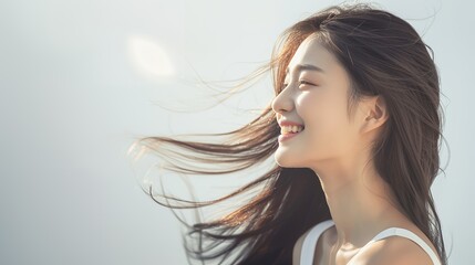 美しい髪が靡いているアジア人女性　AI生成画像