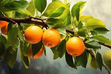 Orange hanging on a tree. Orange in the orchard