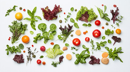 Assorted fresh vegetables on clean white background