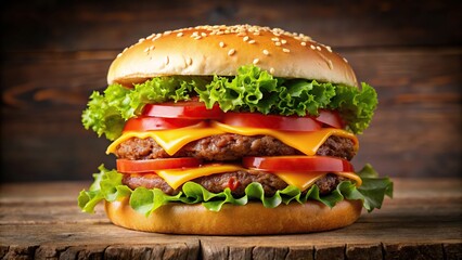 Classic double cheeseburger with lettuce, tomatoes, and melted cheddar cheese