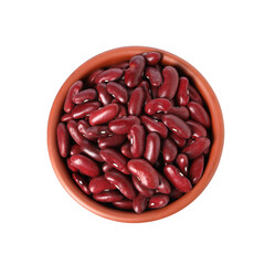 Dried red beans in bowl isolated on white, top view