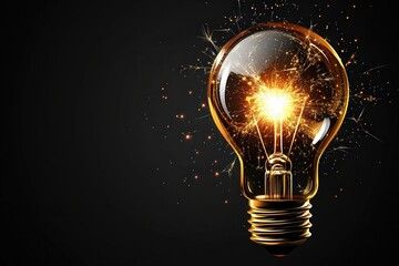Glowing light bulb with bright sparks