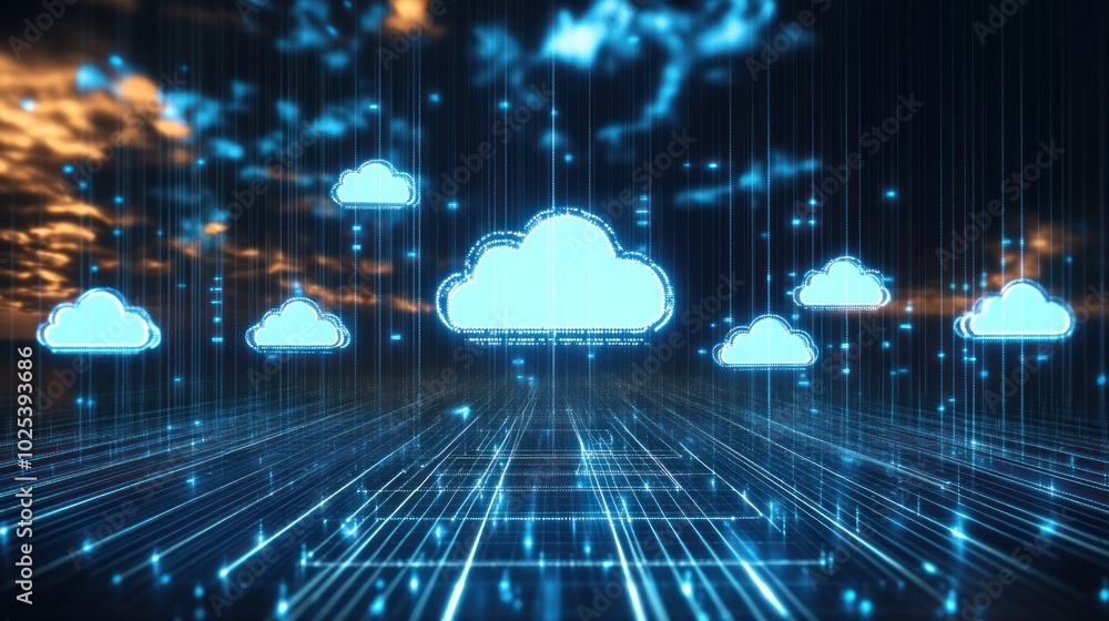Poster Abstract Digital Cloudscape with Glowing Lines and Data