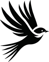 Black vector artwork illustration of a flying robin bird silhouette, capturing the graceful motion and elegance of this avian in a simple yet striking design.
