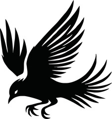 Obraz premium Black vector artwork illustration of a flying robin bird silhouette, capturing the graceful motion and elegance of this avian in a simple yet striking design.