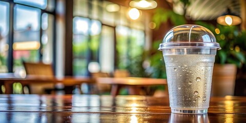 Clear plastic cup with beverage and timer digitally created Depth of Field