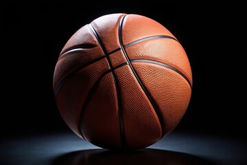 Obraz premium Close up of basketball ball on black background