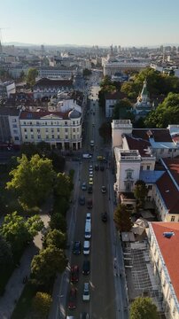 Aerial video over the city of Sofia Bulgaria
