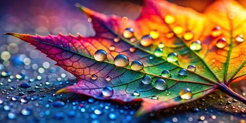 Fototapeta premium Close up of colorful leaf with water droplets, showcasing depth of field