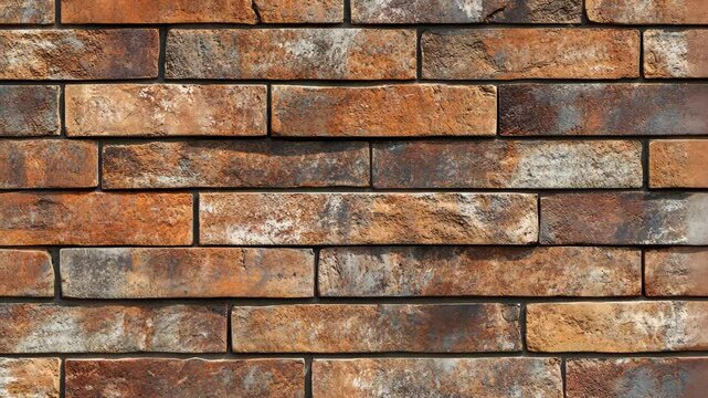 A close-up view of a brick wall with a rustic, weathered texture