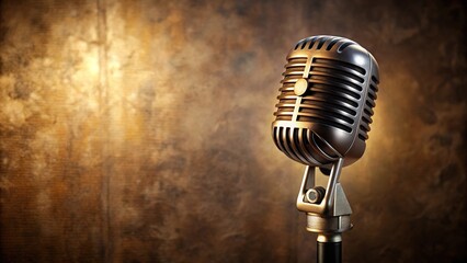 Close up shot of vintage microphone on retro background