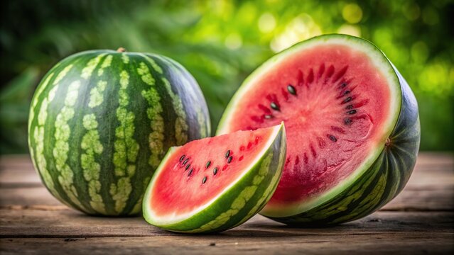 Close up shot of sliced watermelon with focus on small watermelon at a tilted angle
