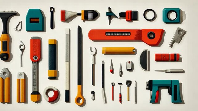 A collection of tools laid out on a white surface