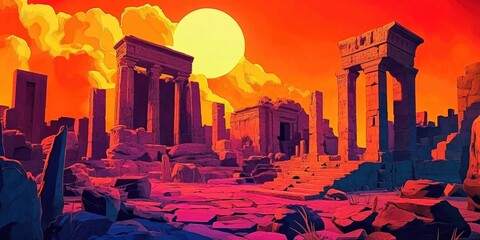 Ruins of an ancient city showcasing historical architecture and archaeological significance, Ruins of historic architecture with archaeological importance