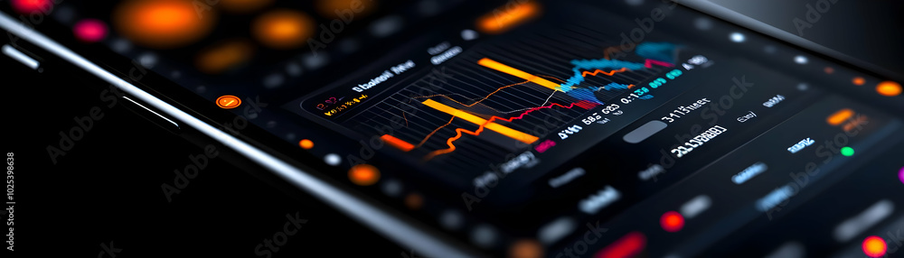 Poster smartphone displaying financial charts and data points in detail