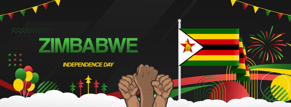 Zimbabwe national day festive banner. Creative modern design for holiday celebration, greeting card, billboard, sport event backdrops. April 18th. Happy Zimbabwe Independence Day