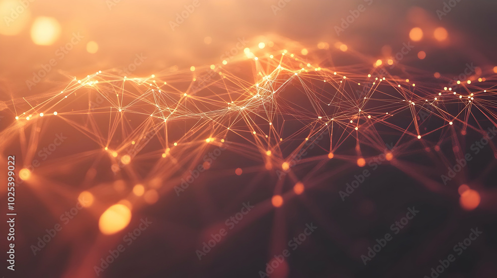Poster abstract network connections with glowing dots and lines on a dark background.