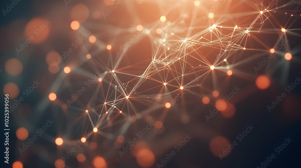 Poster abstract network of interconnected points with lines on a softly lit background