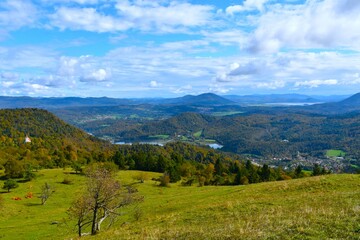 View of Notranjska in Slovenia with Planina village from Hrušica plataou
