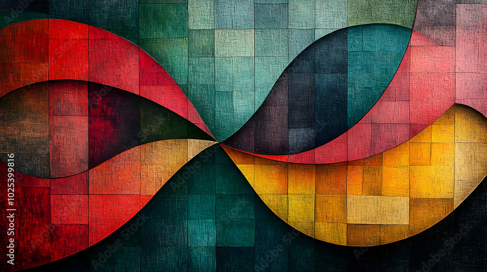 Poster colorful abstract background features a swirling design with a textured, pixelated look
