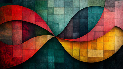 Fototapeta premium Colorful Abstract Background Features a Swirling Design with a Textured, Pixelated Look