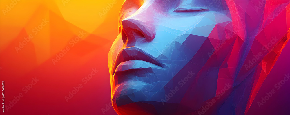 Poster abstract 3d illustration of a face with colorful polygons and lines