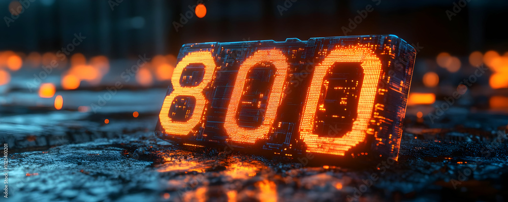 Aufkleber 3d rendered 800 number glows on circuit board in digital environment