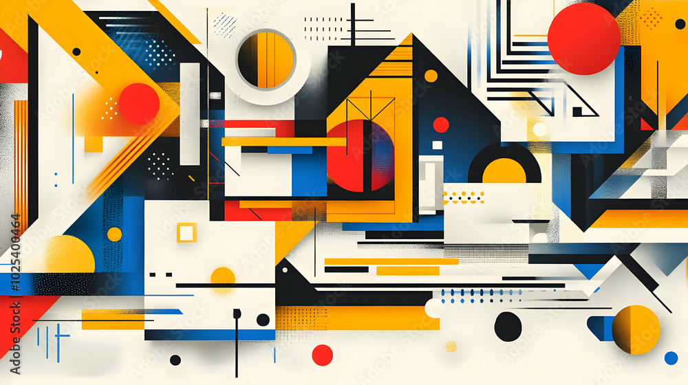 Poster abstract geometric composition with bold colors and dynamic shapes creates a visually striking image