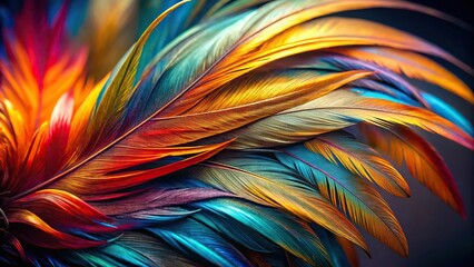 close-up colorful rooster feather with details and reflections © Sayfar