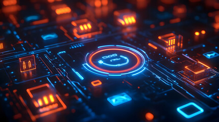 Fototapeta premium Futuristic Microchip with Glowing Circuits in an Abstract Technological Design