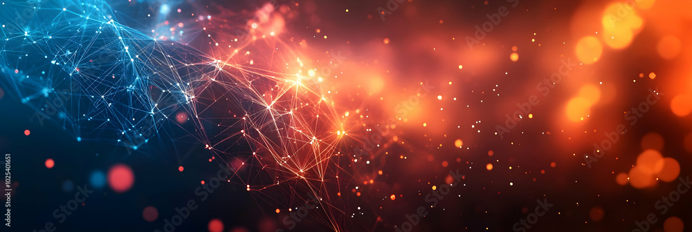 Poster abstract network connects with glowing dots on a gradient background