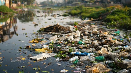 Pollution in Urban Waterway Revealing Environmental Crisis