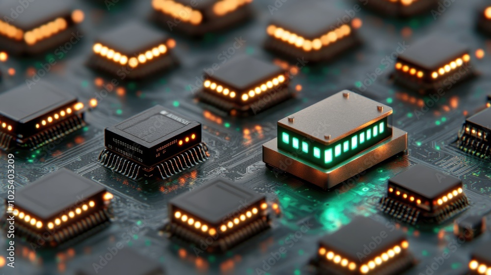 Poster illuminated microchips on a circuit board