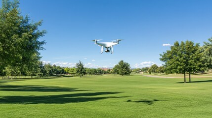 Fototapeta premium Drone Flying Over Green Grass Field in a Park