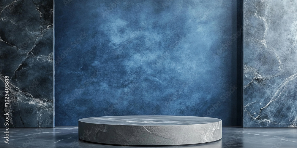 Canvas Prints 3d room with gradient blue wall and empty floor: marble or concrete textured stand for product displ