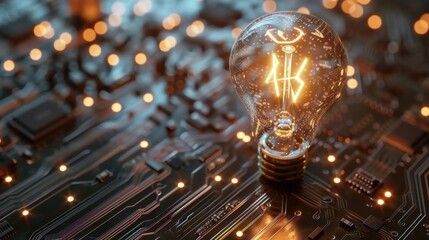 Creative Light Bulb Above Circuit Board Background