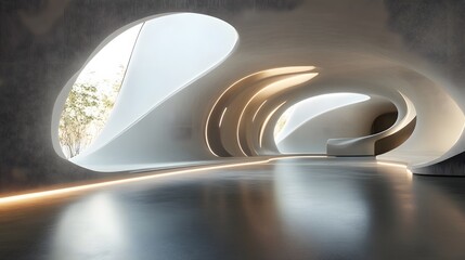 Empty unfurnished futuristic round shape interior design room.