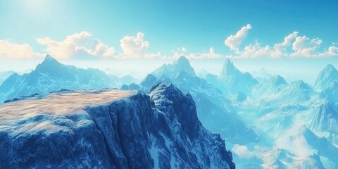 View from a mountain plateau overlooking nearby peaks, Mountain plateau perspective with adjacent peaks in view