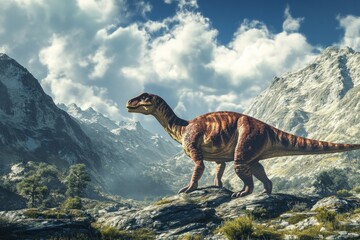 Majestic Dinosaur Stands in Dramatic Landscape