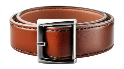 Stylish Brown Leather Belt with Silver Buckle