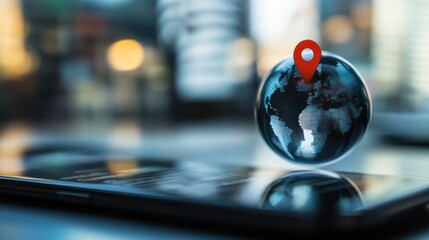 Fototapeta premium A Glass Globe Representing Earth Floating Above a Smartphone