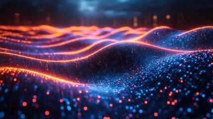 Obraz premium Abstract Digital Landscape with Glowing Lines