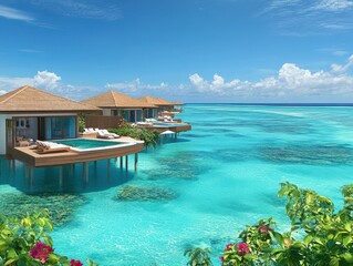 Fototapeta premium Overwater bungalows with private pools on a tropical island