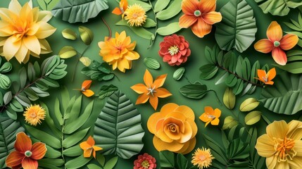 Fototapeta premium Vibrant Floral Arrangement with Green Leaves