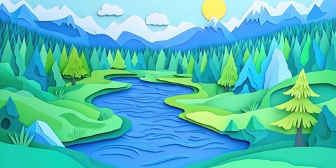 A river flowing through untouched natural landscapes, A river winding through pristine natural scenery