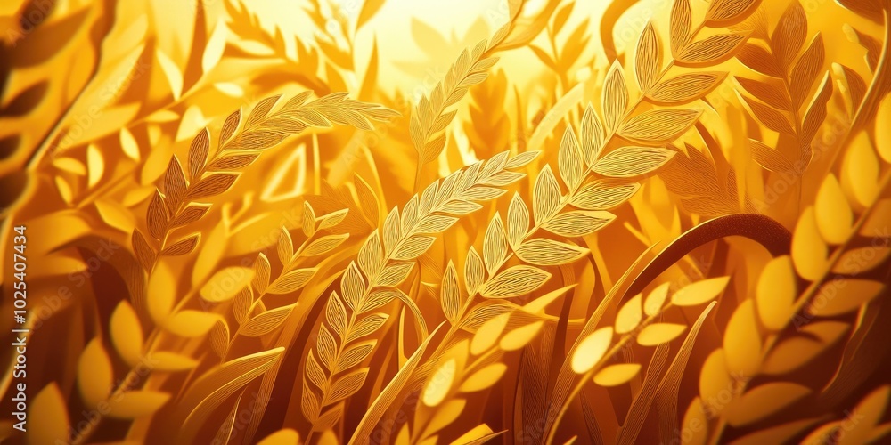 Aufkleber close-up image of golden wheat ears in a field, close-up of golden wheat ears in a field